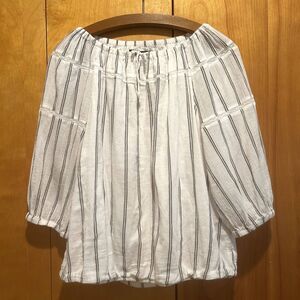 Lauren Ralph Lauren Ivory Stripe Cotton Bubble Hem Blouse-Sz M-Beach-Cottagecore